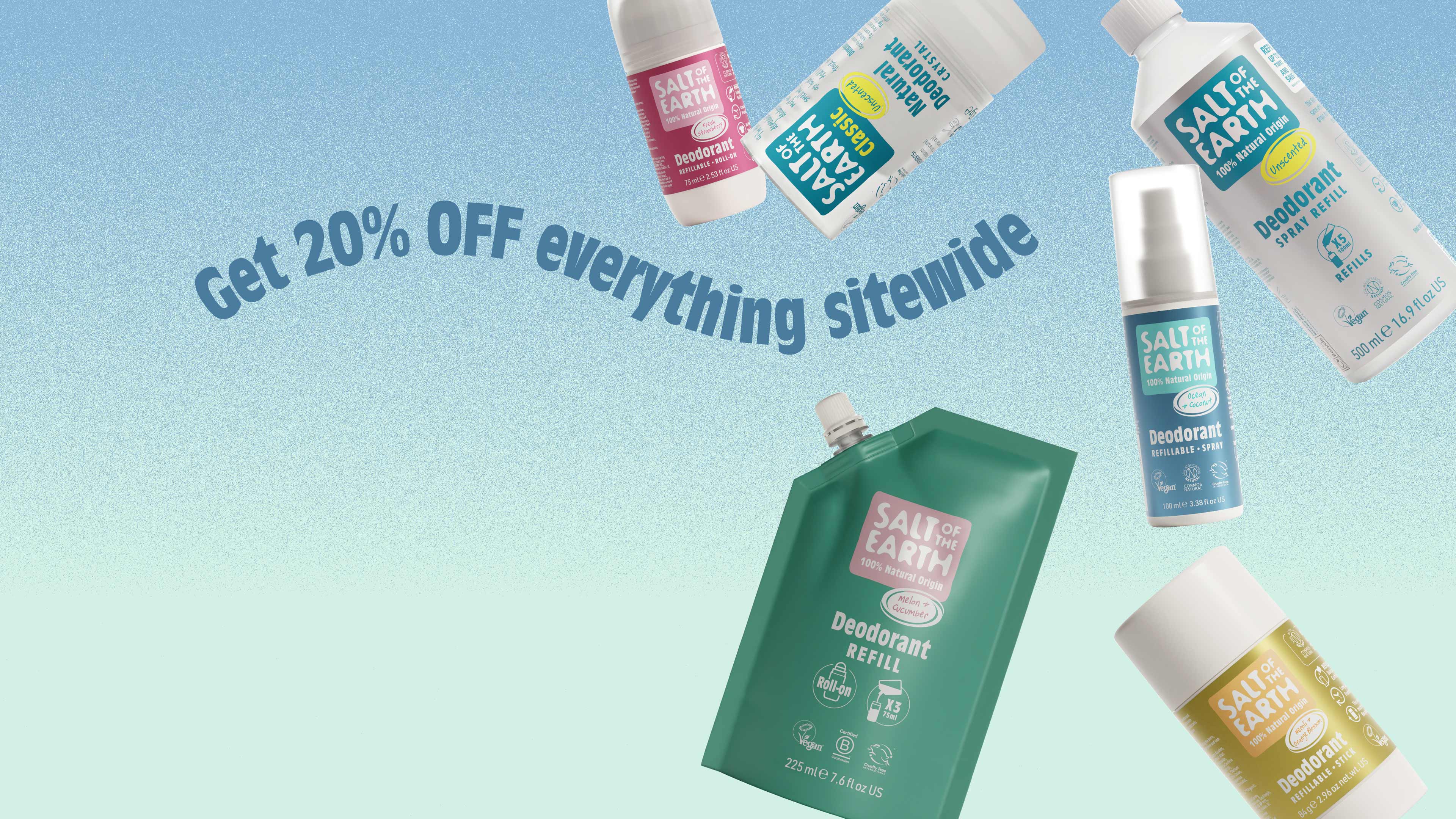 Salt of the Earth summer sale, 20% off everything sitewide across the refillable natural deodorant range