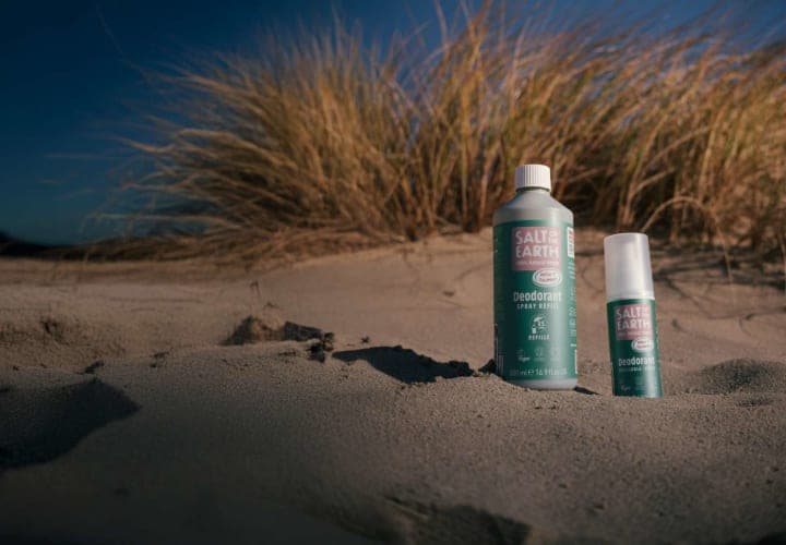 Refillable Melon & Cucumber deodorant from Salt of the Earth on the beach